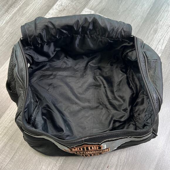 Black Leather Biker Saddle Bag with Harley Davidson Patch - Picture 10 of 10